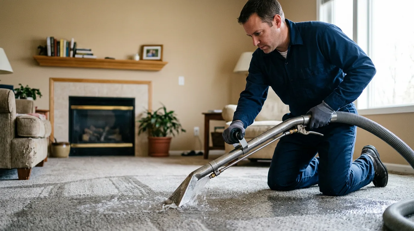 Water damage restoration technician working near Adrian, MO